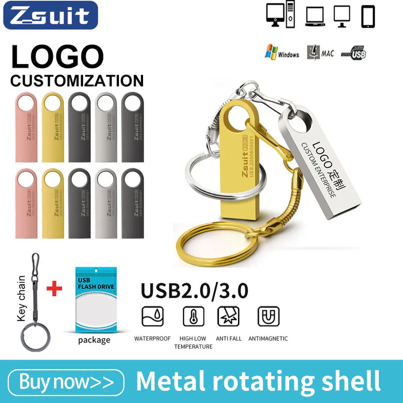 Metal USB 2.0/3.0 Flash Drive 128GB 256G Waterproof Pendrive 32G Usb Memory Stick 64GB USB Flash Drive Custom Logo Free Delivery